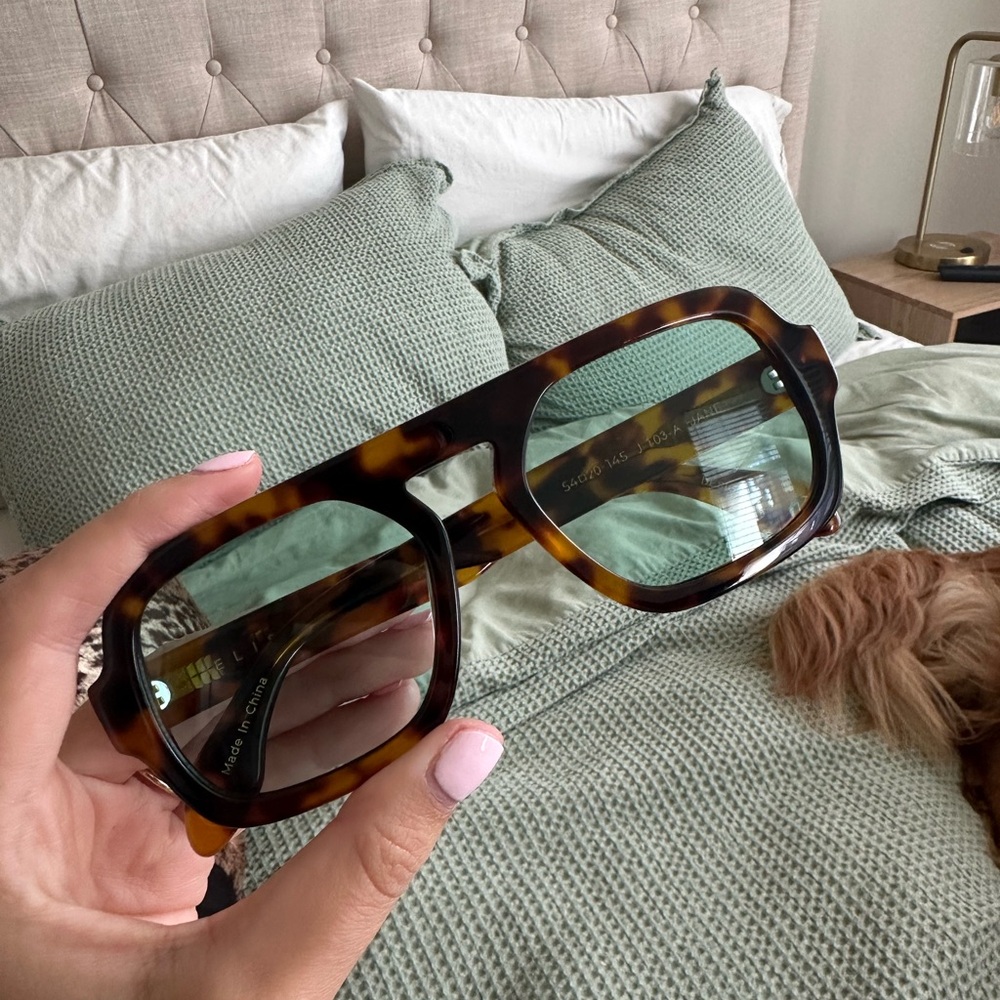 Eliza Johnson Tortoise Shell Sunglasses with BLUE Lenses